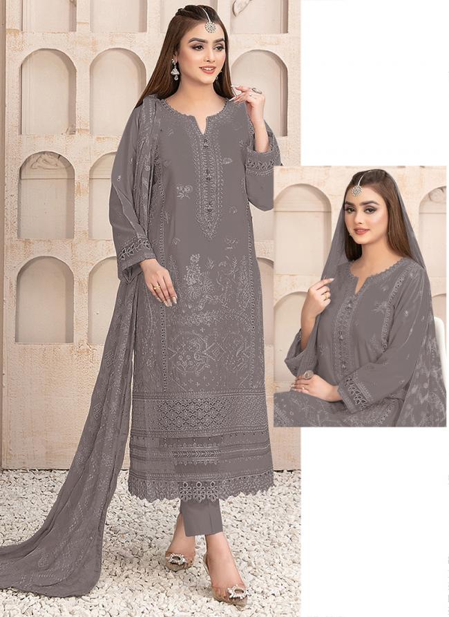 Faux Georgette Grey Eid Wear Embroidery Work Pakistani Suit